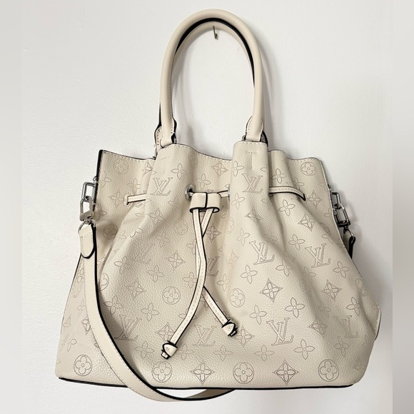 Source Unknown Handbags - Source Unknown Cream Monogram Drawstring Shoulder Bag New